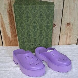 Womens Gucci Platform Slip On Shoes Size 38(8) Beachy Platform Designer NIB